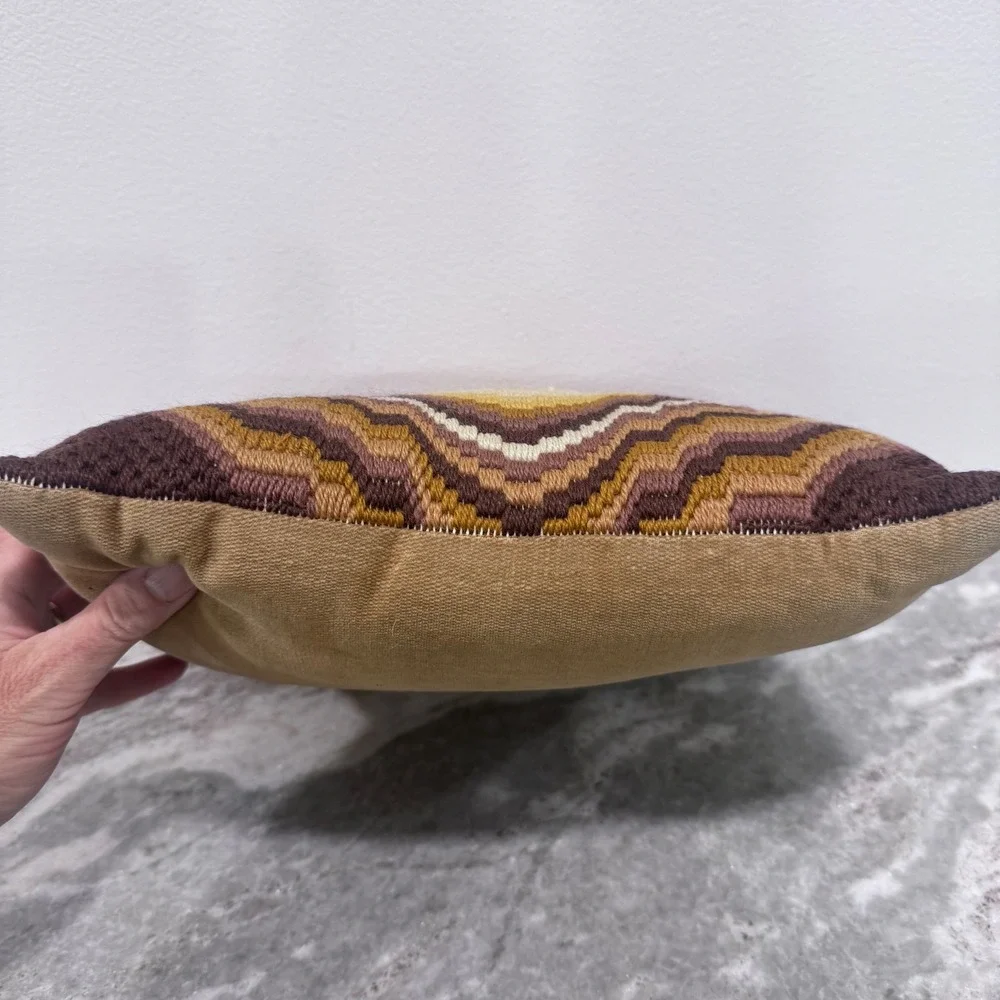 Vintage 1970s 4-Way Bargello Needlepoint Pillow Kaleidoscope Mid Century Boho
